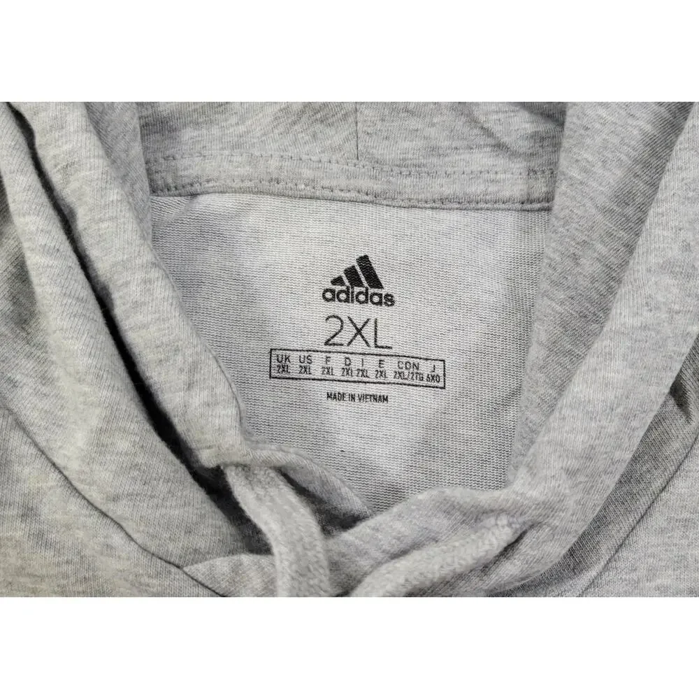 QQ) Adidas Men Logo Gray Hooded Pullover Sweatshirt Hoodie Top 2XL